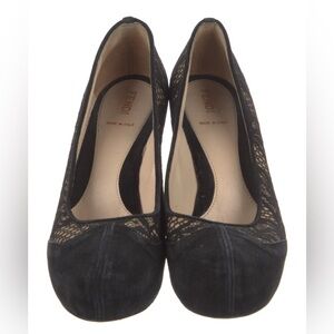 Fendi Elegant Black Suede & Lace Heels